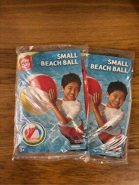Play Day Small  Kids Beach Ball  Red Yellow White Set of 2 NEW